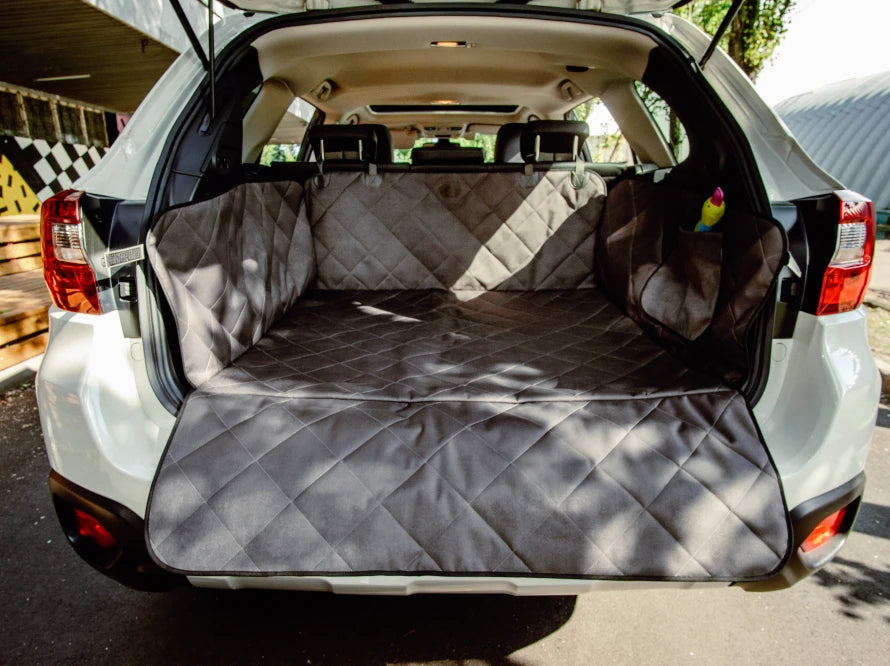 Car Dog Hammock Saver Gray in the Trunk