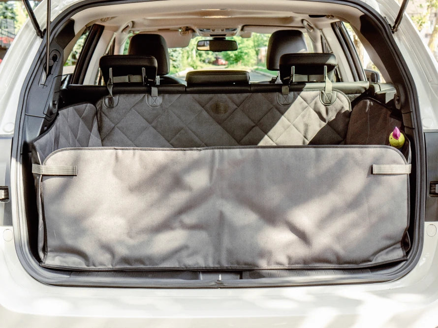 Car Dog Hammock Saver Gray in the Trunk
