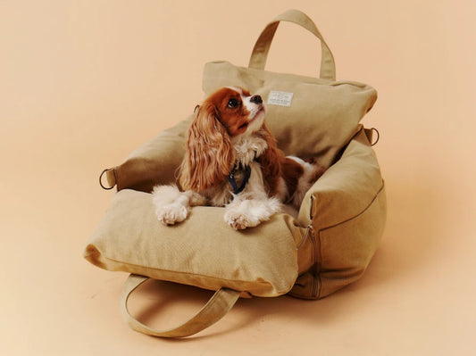 BUGGY MOKKO Car seat for dogs made of faux leather and furniture velour for miniature and small dogs / Dog carrier bag / Waterproof / Premium