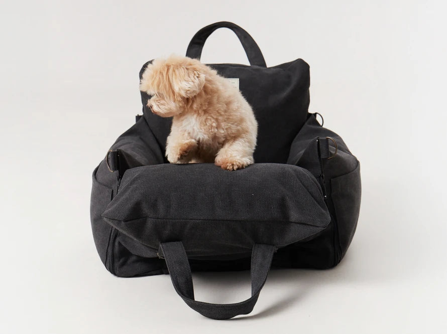 BUGGY MOKKO Car seat for dogs made of faux leather and furniture velour for miniature and small dogs / Dog carrier bag / Waterproof / Premium