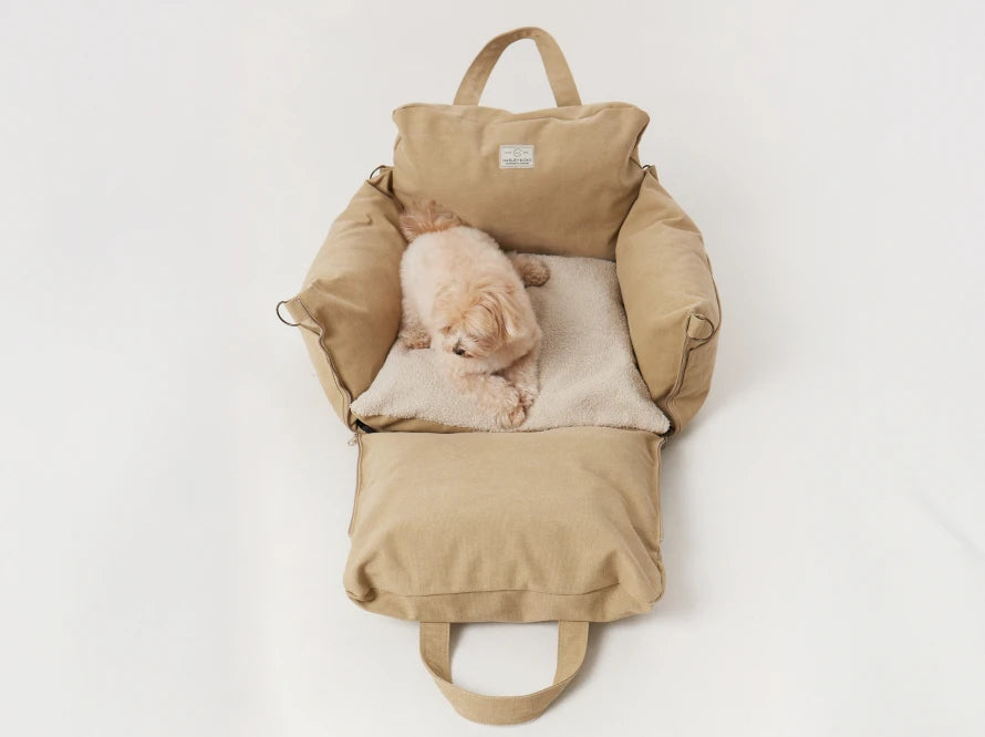 BUGGY MOKKO Car seat for dogs made of faux leather and furniture velour for miniature and small dogs / Dog carrier bag / Waterproof / Premium