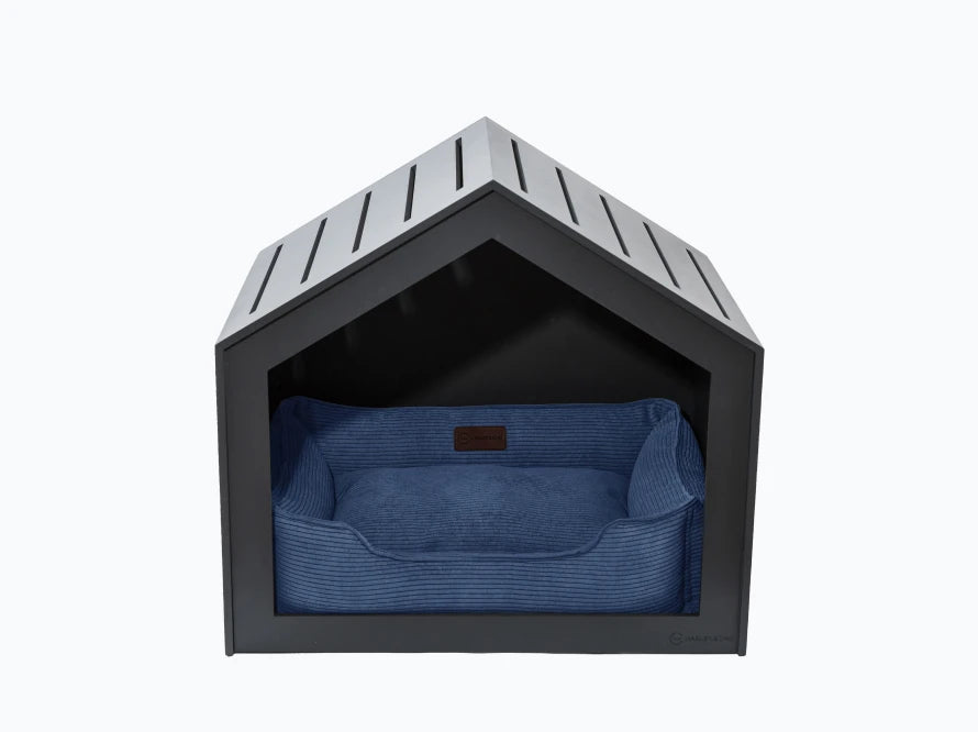 Hundehütte Shelter Grau + Velvet#Blau