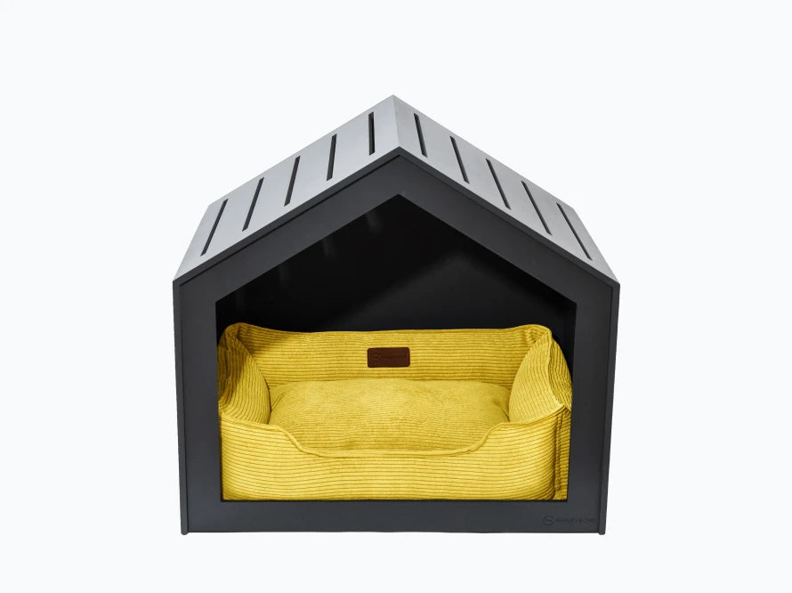 Hundehütte Shelter Grau + Velvet#Gelb