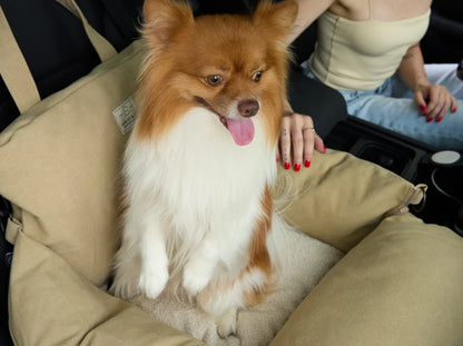BUGGY MOKKO Car seat for dogs made of faux leather and furniture velour for miniature and small dogs / Dog carrier bag / Waterproof / Premium