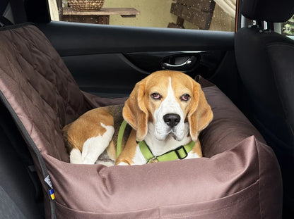 BUGGY MOKKO Car seat for dogs made of faux leather and furniture velour for miniature and small dogs / Dog carrier bag / Waterproof / Premium