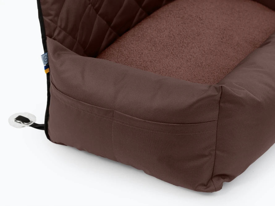 BUGGY MOKKO Car seat for dogs made of faux leather and furniture velour for miniature and small dogs / Dog carrier bag / Waterproof / Premium