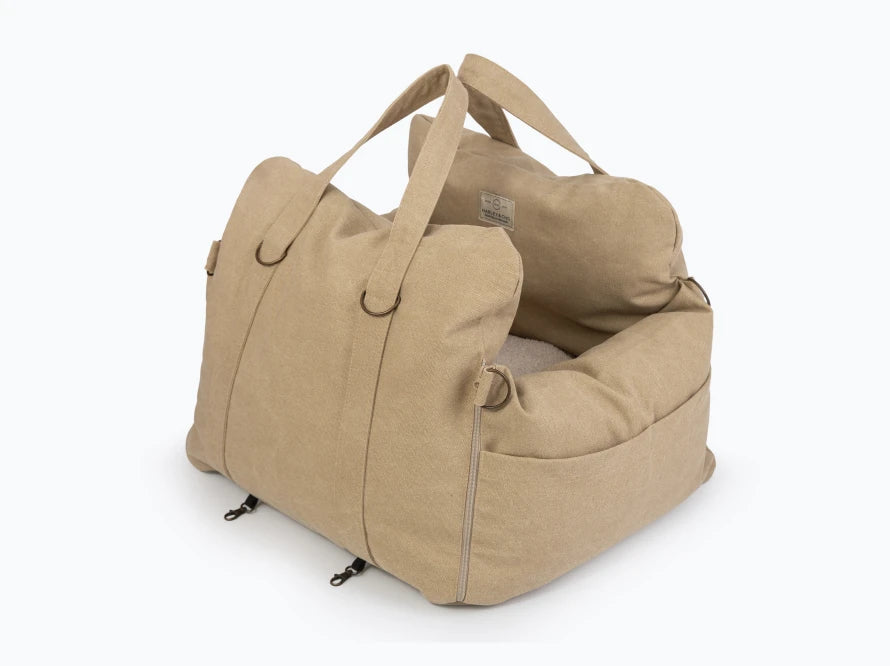 BUGGY MOKKO Car seat for dogs made of faux leather and furniture velour for miniature and small dogs / Dog carrier bag / Waterproof / Premium