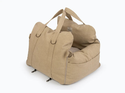 BUGGY MOKKO Car seat for dogs made of faux leather and furniture velour for miniature and small dogs / Dog carrier bag / Waterproof / Premium