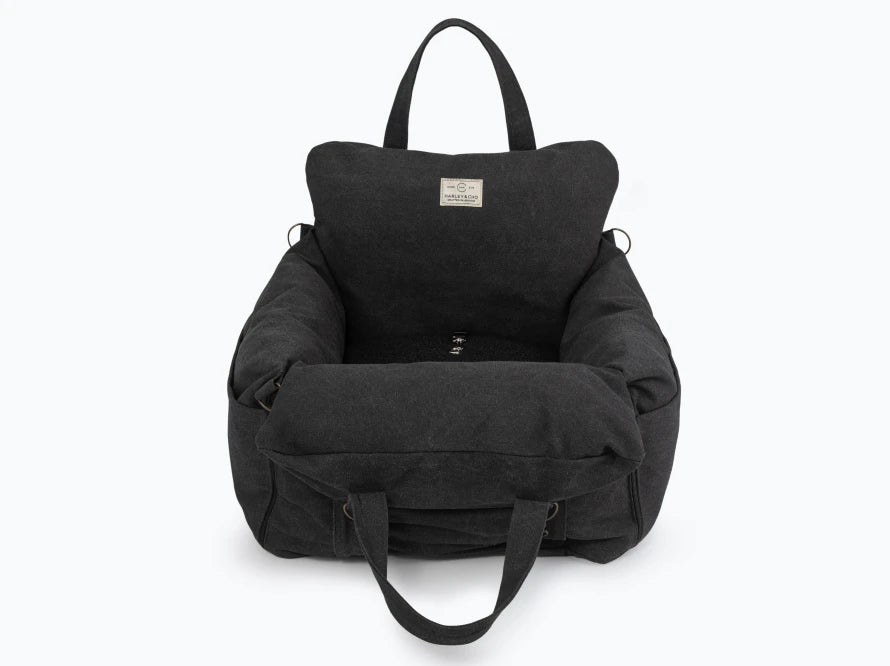 BUGGY MOKKO Car seat for dogs made of faux leather and furniture velour for miniature and small dogs / Dog carrier bag / Waterproof / Premium