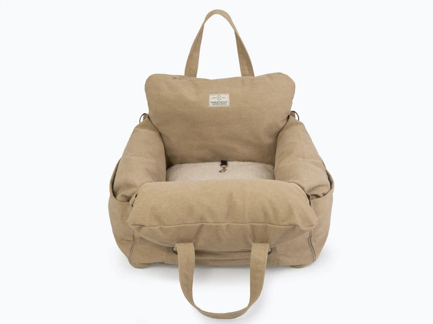 BUGGY MOKKO Car seat for dogs made of faux leather and furniture velour for miniature and small dogs / Dog carrier bag / Waterproof / Premium