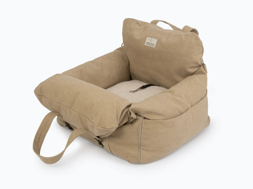 BUGGY MOKKO Car seat for dogs made of faux leather and furniture velour for miniature and small dogs / Dog carrier bag / Waterproof / Premium