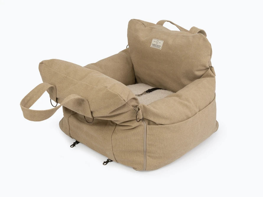 BUGGY MOKKO Car seat for dogs made of faux leather and furniture velour for miniature and small dogs / Dog carrier bag / Waterproof / Premium
